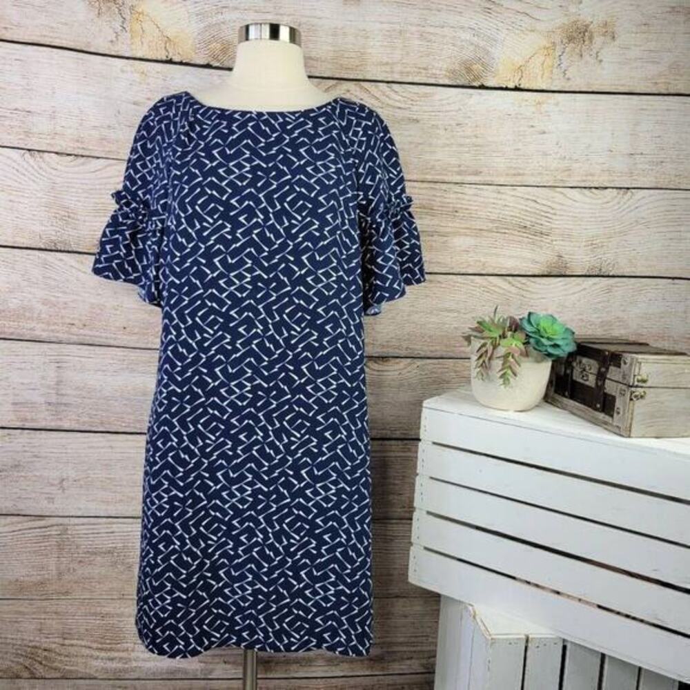 NWT Banana Republic Boat Neck Puff Sleeve Navy Blue Shift Dress Size Small